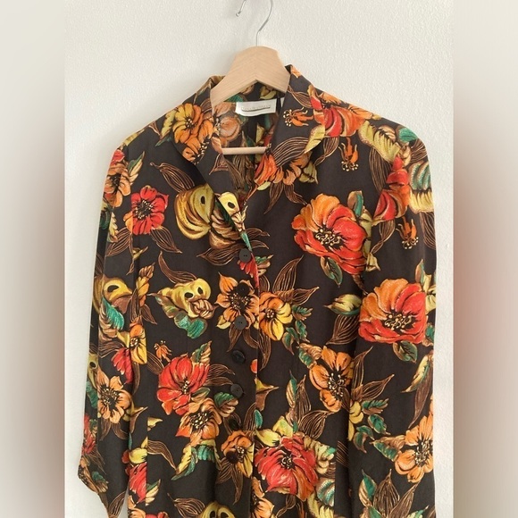 Dana Buchman 100% silk shirt fall floral button down 3/4 sleeve - Picture 2 of 5